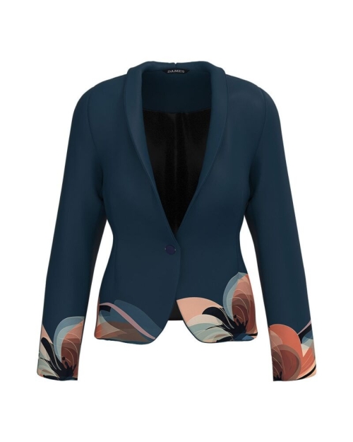 Sacou bleumarin cambrat imprimat cu model floral CMD5039