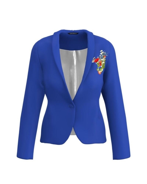 Sacou cambrat albastru cu imprimeu floral CMD3471