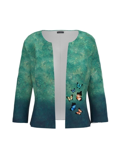 Sacou cambrat imprimat cu fluturi multicolori CMD685 - Img 1