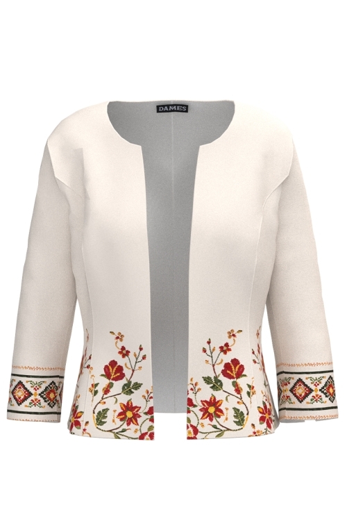 Sacou cambrat ivory cu motive traditionale florale