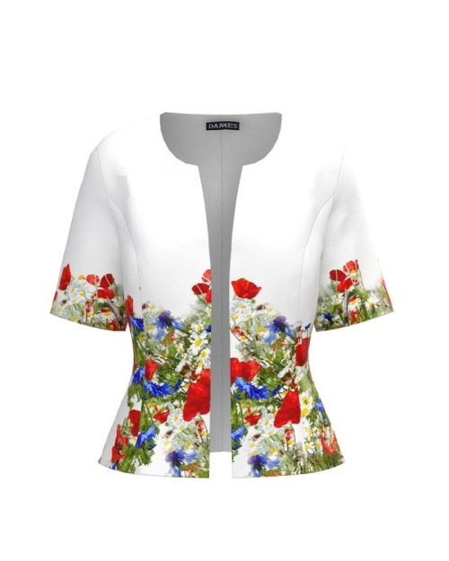 Sacou de vara cu maneca scurta alb imprimat Flori de camp CMD2685