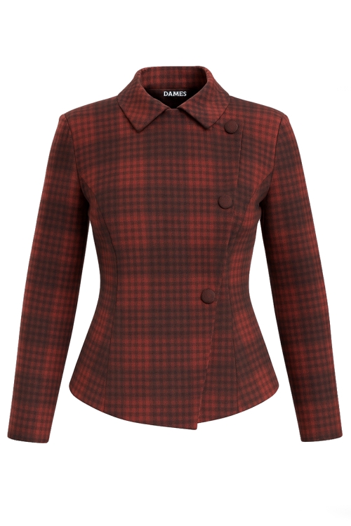 Sacou elegant cambrat din stofa in carouri mari