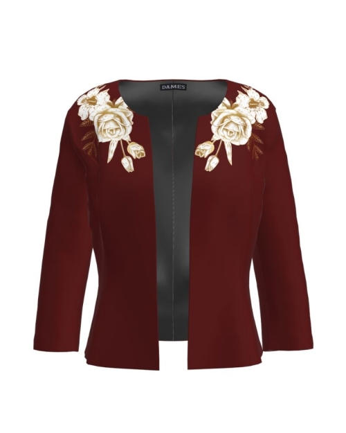 Sacou grena cambrat imprimat cu model floral CMD3241