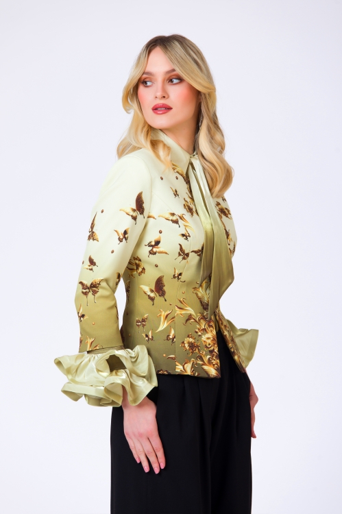 Sacou in degrade cambrat imprimat fluturi SS24 - Img 2