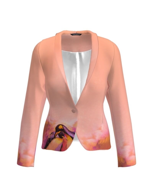 Sacou in nuante de roz cambrat imprimat Pinguini CMD3534
