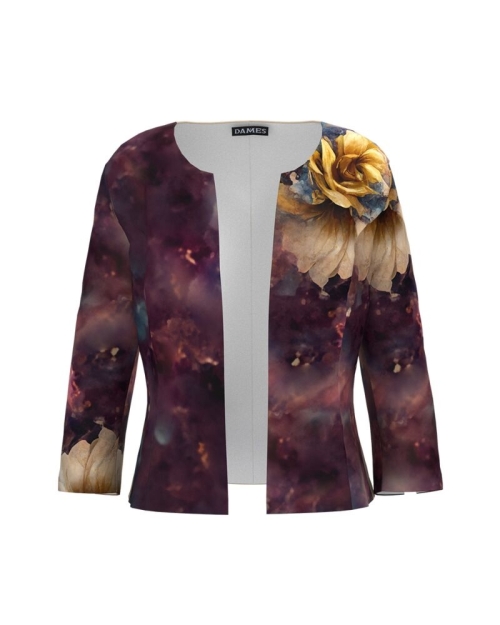 Sacou in nuante mov visiniu in degrade imprimat floral