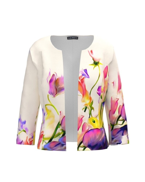 Sacou ivory cambrat imprimat multicolor CMD4559