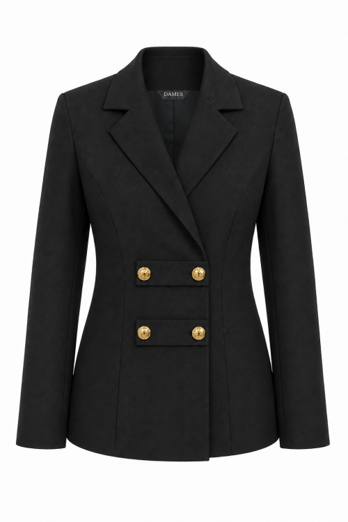 Sacou negru cambrat cu design in stil military