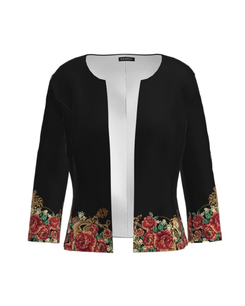 Sacou negru cambrat imprimat cu model floral CMD1161