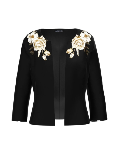 Sacou negru cambrat imprimat cu model floral CMD3288