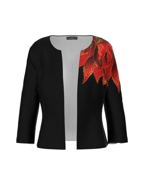 Sacou negru cambrat imprimat cu model floral CMD3675