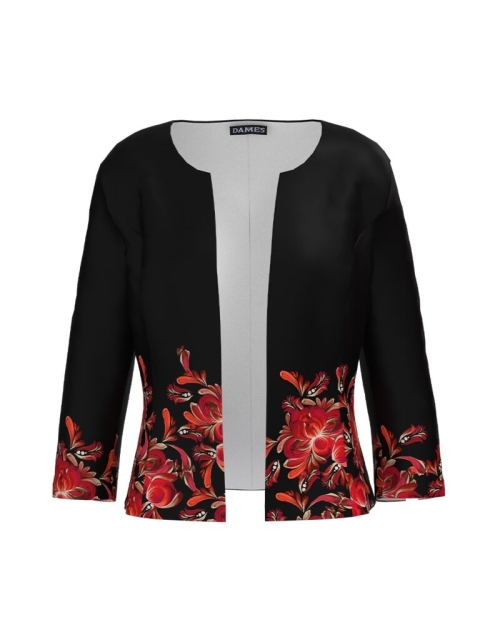 Sacou negru cambrat imprimat cu model floral CMD3834