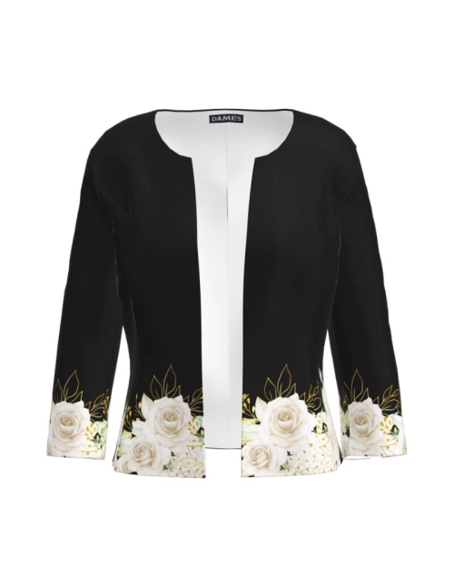 Sacou negru cambrat imprimat cu model Trandafiri CMD1870