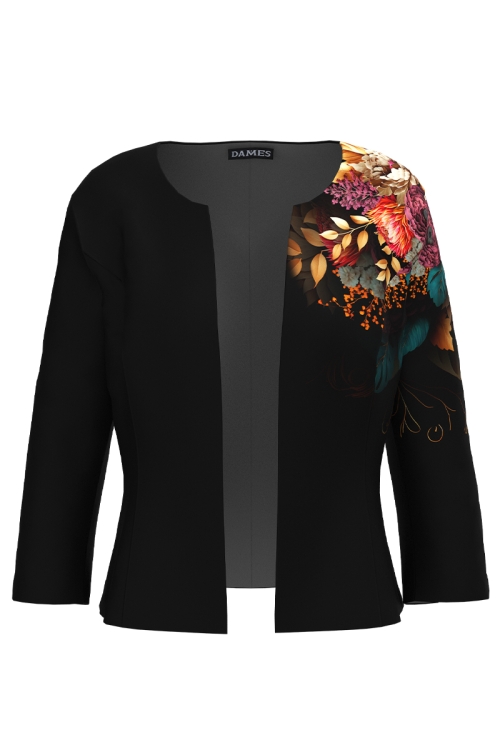 Sacou negru cambrat imprimat floral