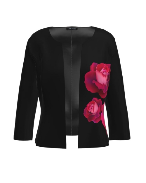 Sacou negru cambrat imprimat Trandafiri CMD895