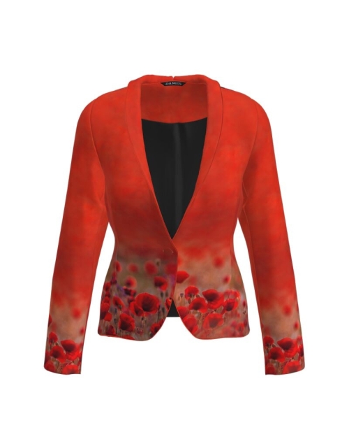Sacou rosu corai imprimat cu model floral Maci CMD2715