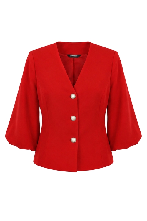 Sacou rosu elegant cu maneci bufante