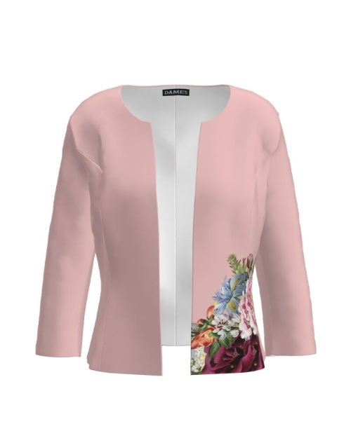 Sacou roz cambrat imprimat cu model floral CMD1416
