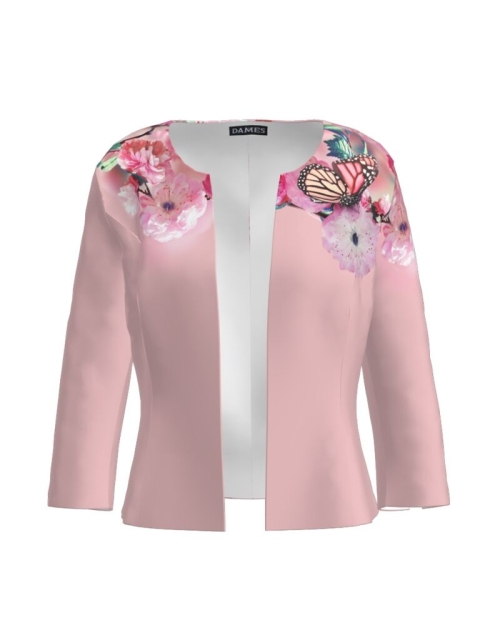 Sacou roz cambrat imprimat cu model floral CMD2107