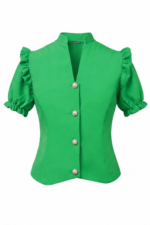 Sacou verde cambrat cu maneca scurta si detalii decorative