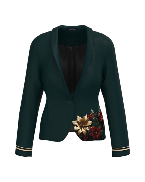 Sacou verde cambrat imprimat cu model floral CMD5009