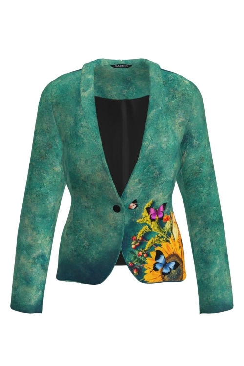 Sacou verde cambrat imprimat Fluturi CMD1203 - Img 2