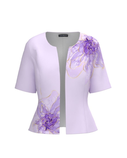 Sacou violet de vara cu maneca scurta imprimat cu model Floral CMD4468