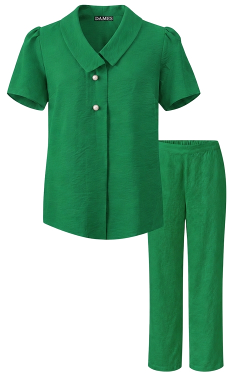 Set din vascoza pantalon drept si bluza verde