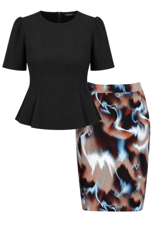 Set elegant bluza neagra eleganta si fusta conica Galaxie