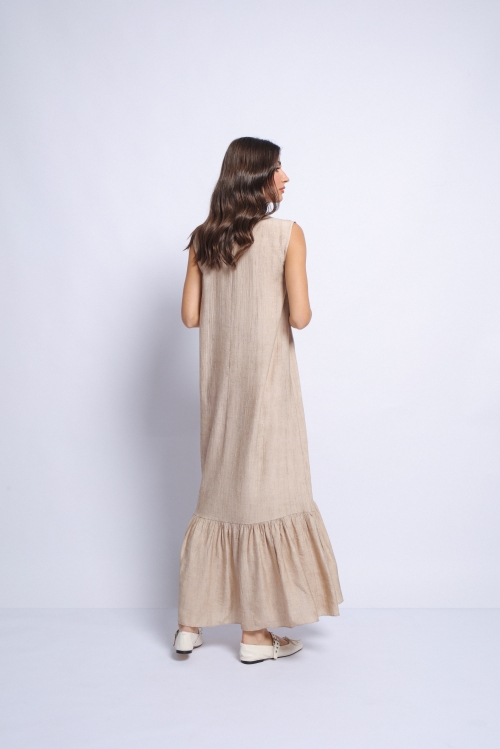Set rochie lunga bej fara maneci si jacheta din rayon - Img 7