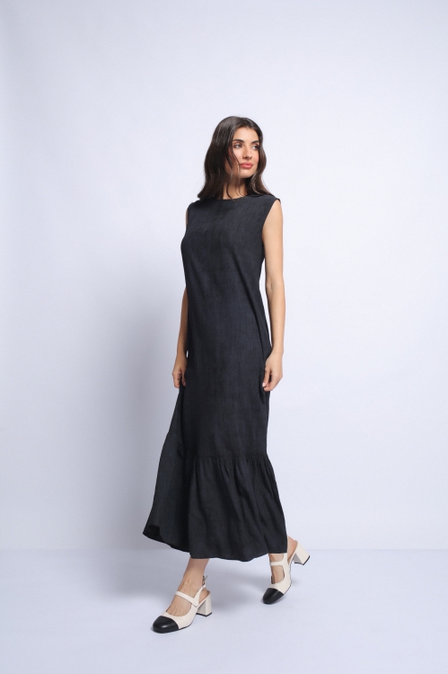 Set rochie lunga neagra fara maneci si jacheta din rayon - Img 7