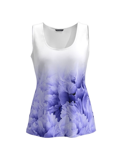 Top casual alb imprimat cu model floral violet CMD2524