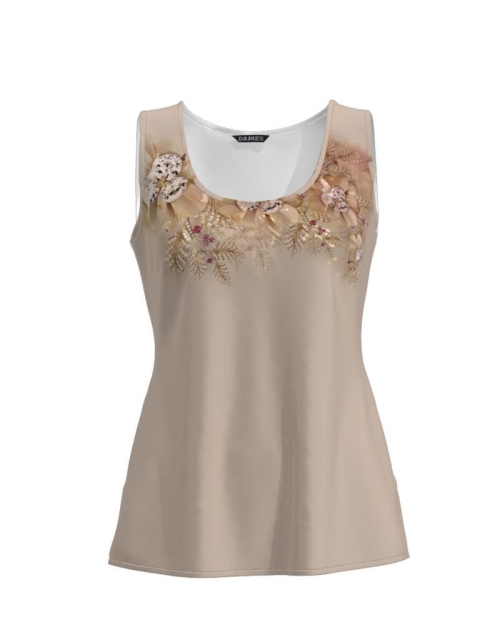 Top casual bej imprimat cu model floral CMD792