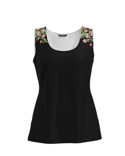 Top casual negru imprimat cu model floral CMD772