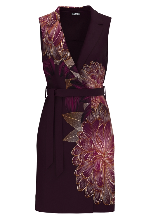 Vesta bordo cu revere si buzunare imprimata cu model floral