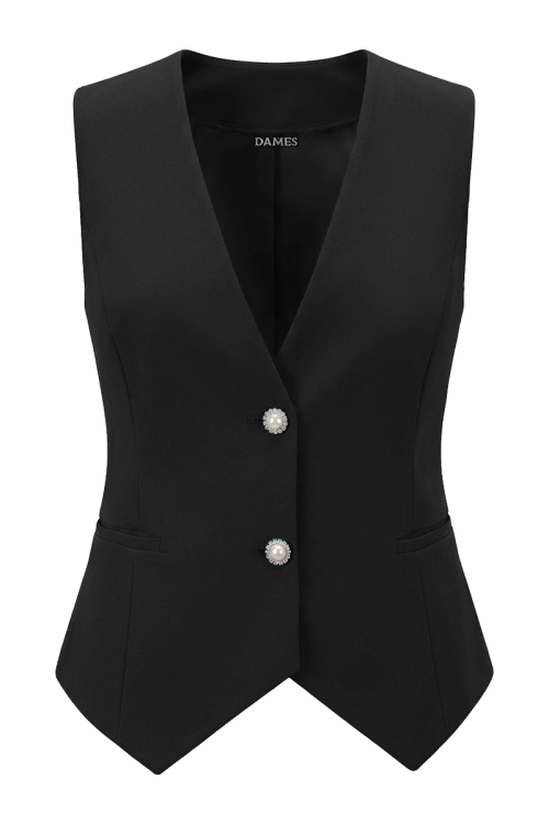 Vesta de dama neagra eleganta cambrata cu buzunare