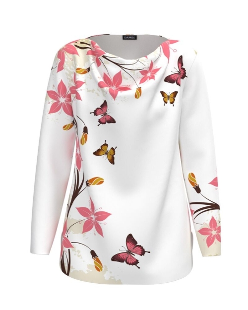 Bluza alba din catifea imprimata fluturi CMD1292