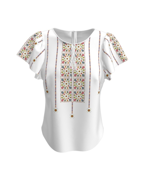 Bluza alba imprimata cu model traditional Bucovina A842MS1
