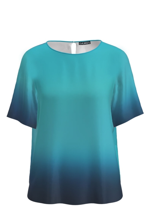 Bluza albastra cu maneca scurta imprimata degrade CMD3948 - Img 2