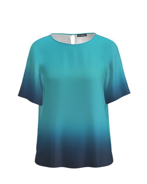Bluza albastra cu maneca scurta imprimata degrade CMD3948 - Img 1