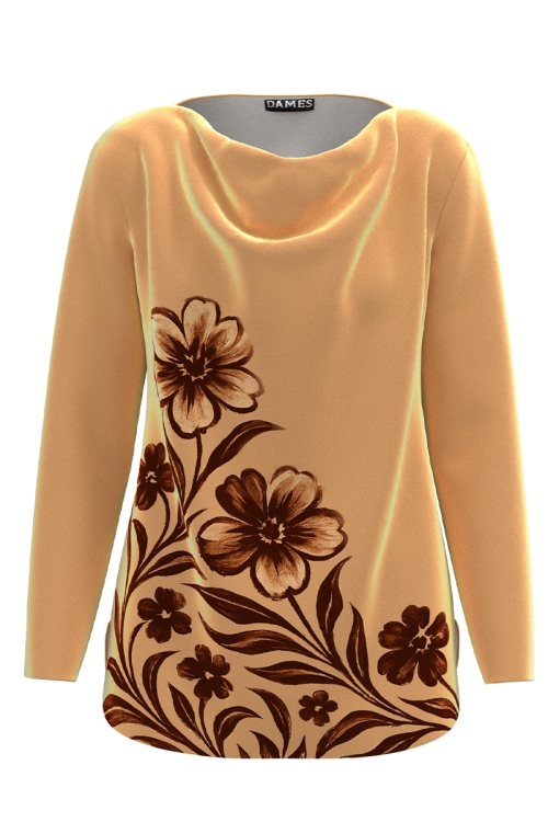 Bluza bej din catifea cu imprimeu floral