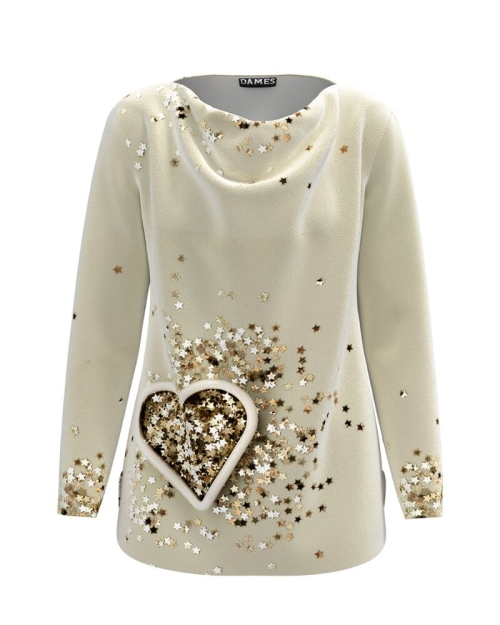 Bluza bej din catifea cu imprimeu in contrast CMD1855