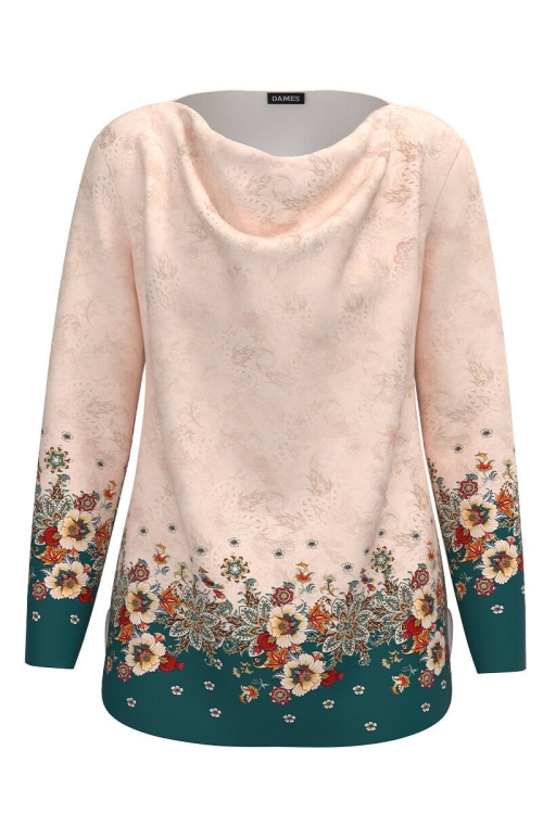 Bluza bej din catifea imprimata cu model floral CMD3316 - Img 2