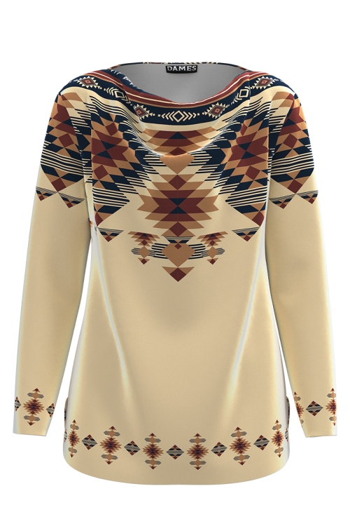 Bluza bej din catifea imprimata traditional SS25