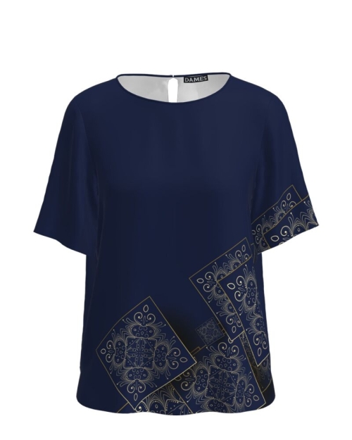 Bluza bleumarin cu maneca scurta imprimata floral CMD4550