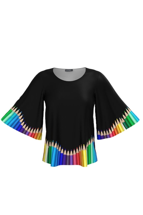 Bluza cu maneci tip fluture imprimata Creioane colorate - Img 2
