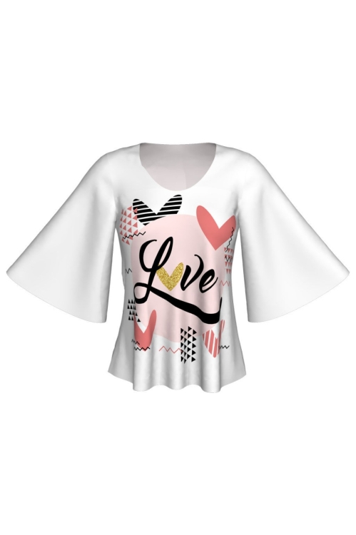 Bluză cu mâneci tip fluture imprimată digital Love A845I25 - Img 2