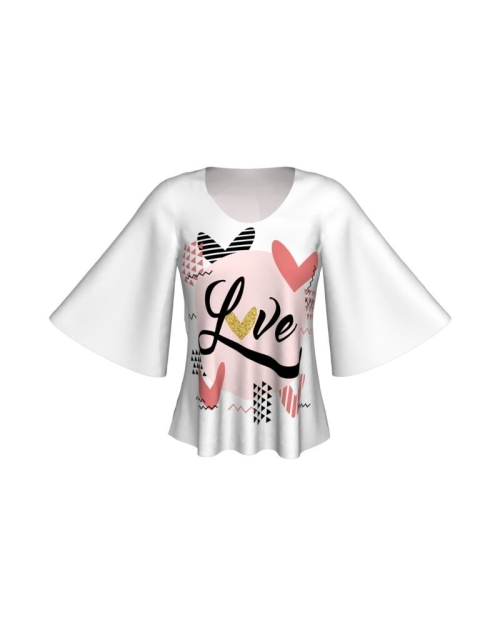 Bluză cu mâneci tip fluture imprimată digital Love A845I25 - Img 1