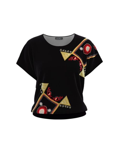 Bluza din catifea cu imprimeu multicolor si maneca scurta CMD686 - Img 1