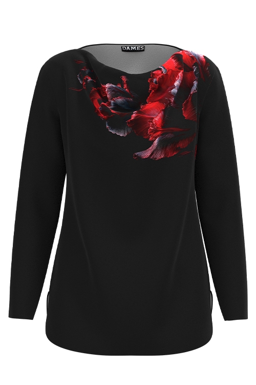 Bluza din catifea gri carbune imprimata Flori de Foc